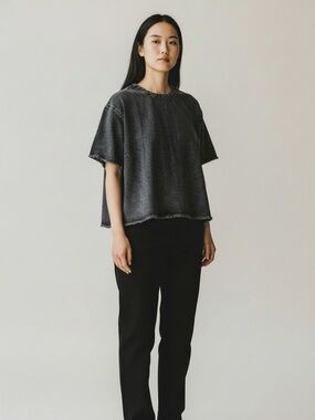 NWT Wildfang The Essential Denim Boxy Top Charcoal Gray Short Sleeve Top Large